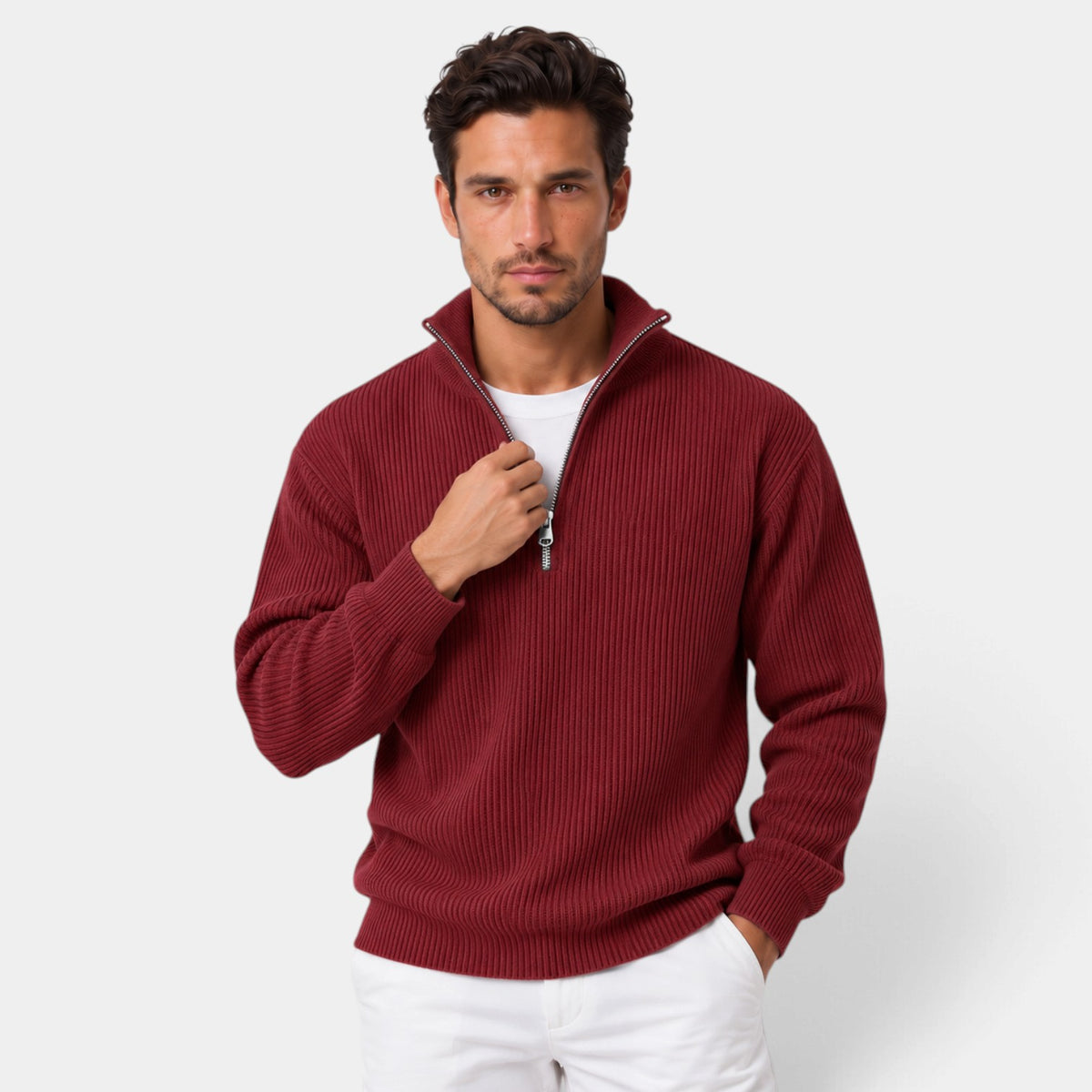 Men's Slim Fit Corduroy Zip-Up Sweater