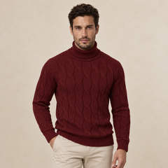Men's Cable Knit Turtleneck Sweater - Chunky Pullover