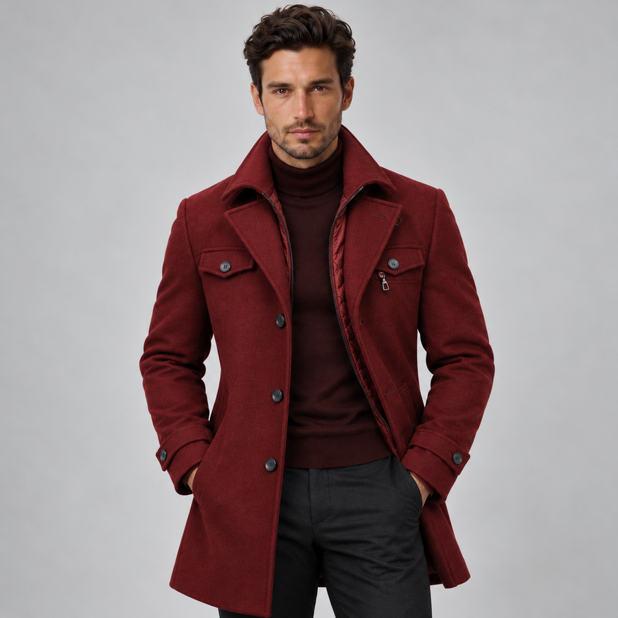 Men's Wool Coat with Quilted Lining - Warm Winter Overcoat