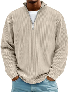 Men's Slim Fit Corduroy Zip-Up Sweater