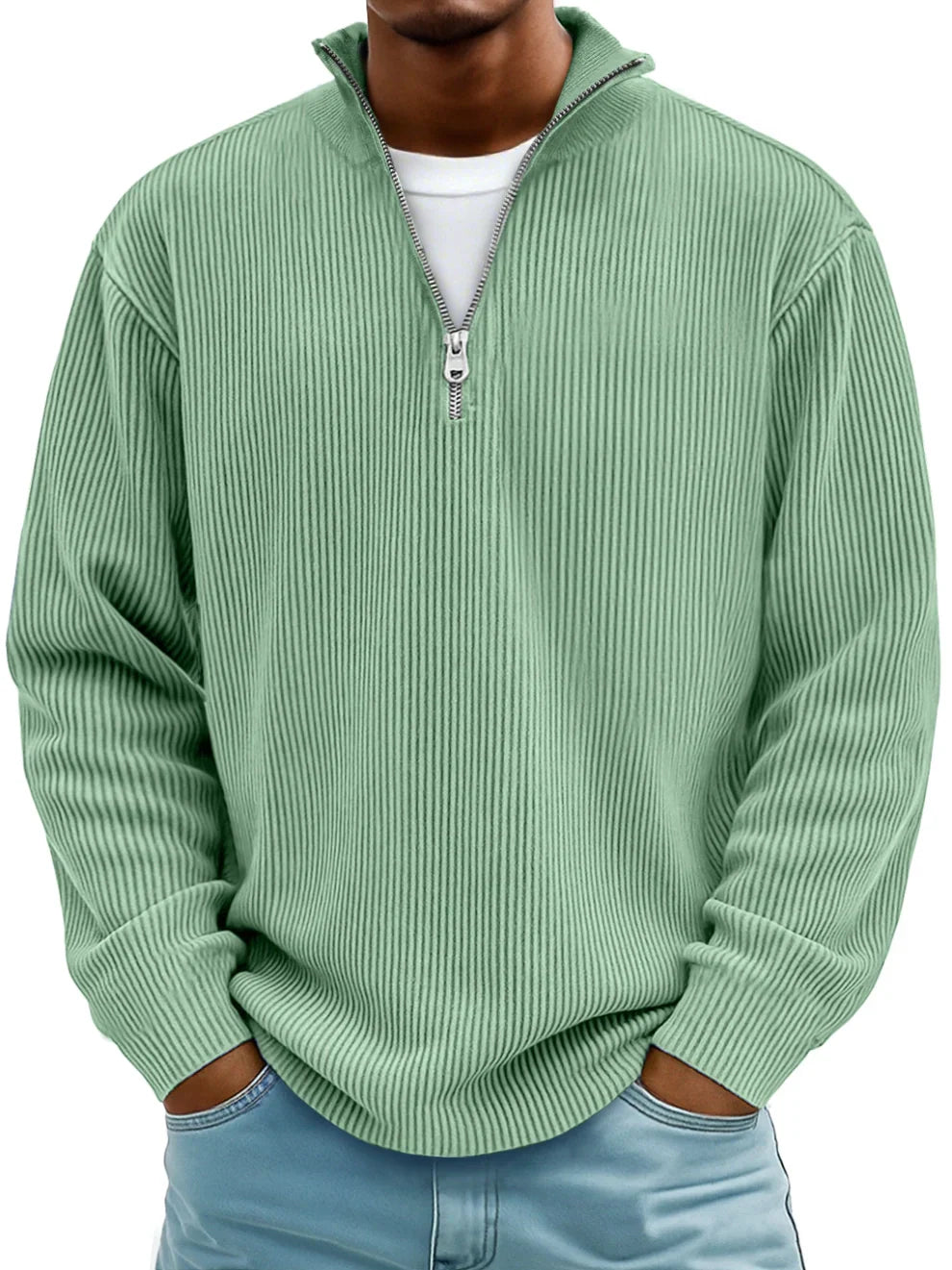 Men's Slim Fit Corduroy Zip-Up Sweater