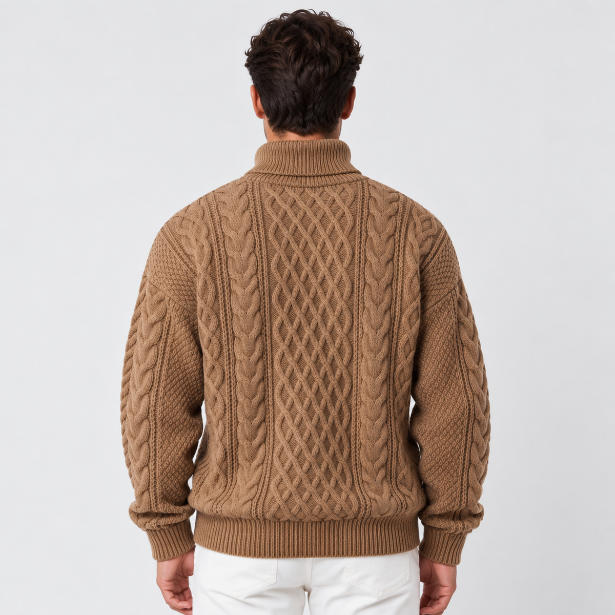 Men's Chunky Knit Jacquard Turtleneck Sweater