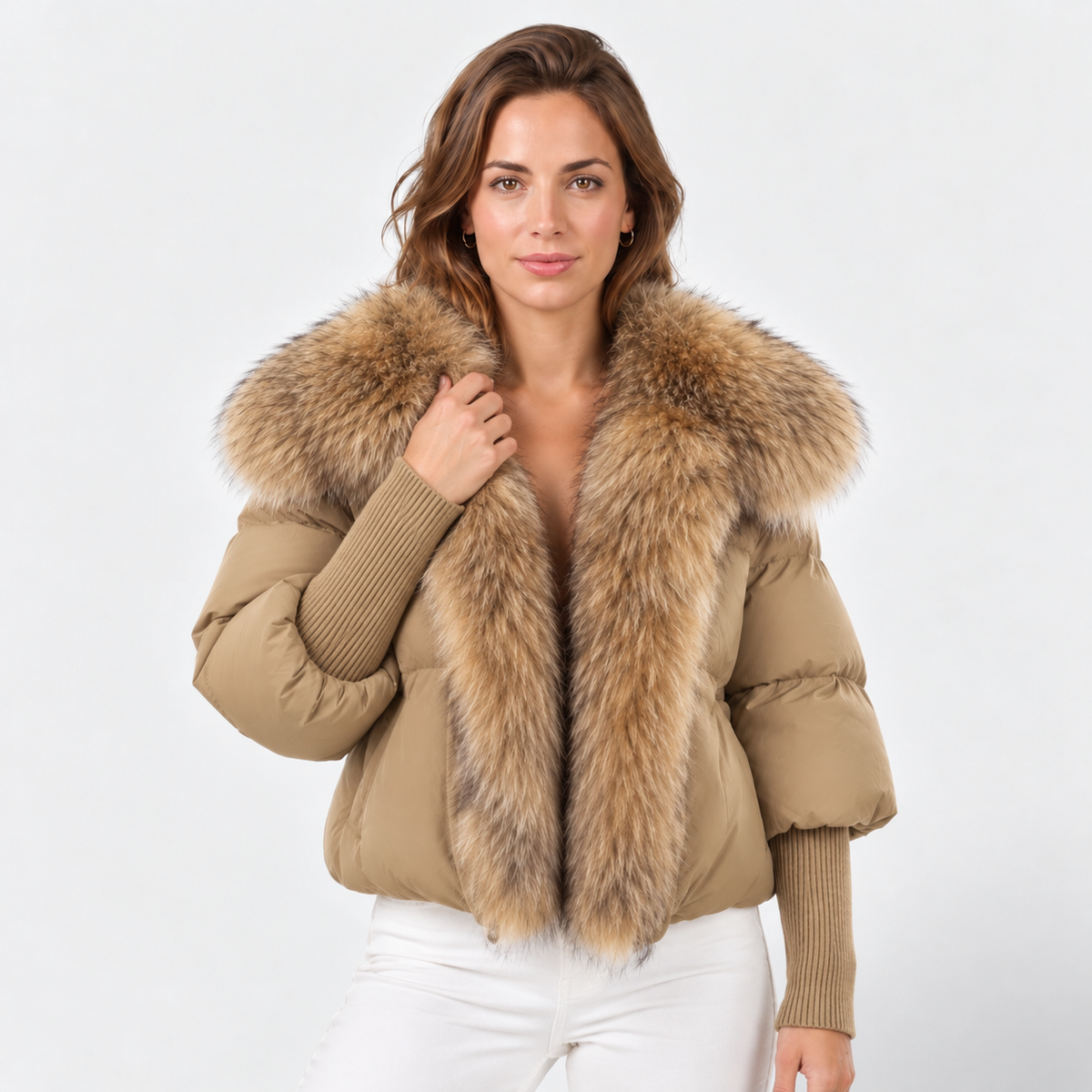 Chaqueta Acolchada Mujer con Cuello de Pelo Sintético