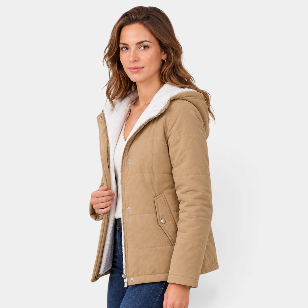 Chaqueta Acolchada con Capucha y Forro Polar Sherpa