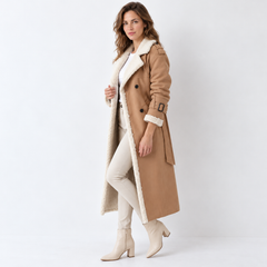 Women's Quilted Trench Coat with Sherpa Collar - Padded