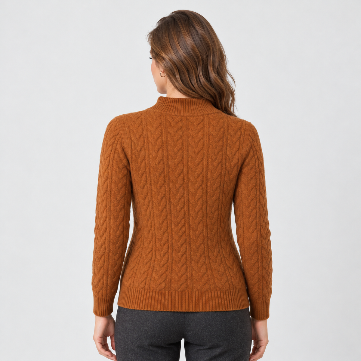 Women's Cable Knit Sweater - Button Neck Pullover
