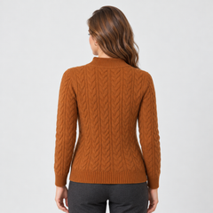 Women's Cable Knit Sweater - Button Neck Pullover