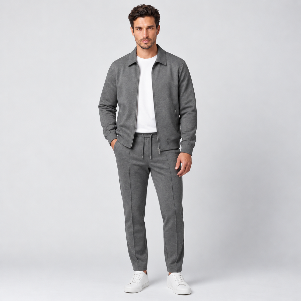Men's Slim Fit Cotton Jacket and Pants Set - Two-Piece Casual Suit