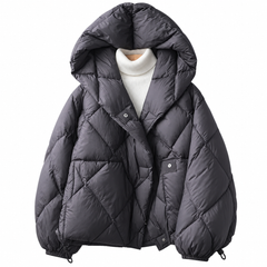 Women's Cropped Hooded Puffer Jacket - Loose Fit