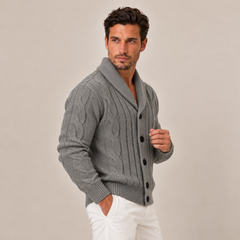 Men's Cable Knit Button-Up Cardigan Sweater
