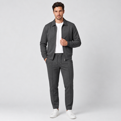 Men's Slim Fit Cotton Jacket and Pants Set - Two-Piece Casual Suit