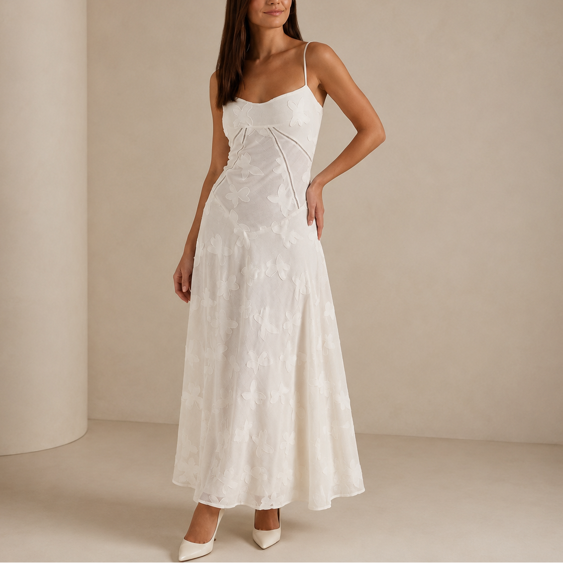 Vestido Maxi de Encaje Floral Mujer - Bodas y Eventos