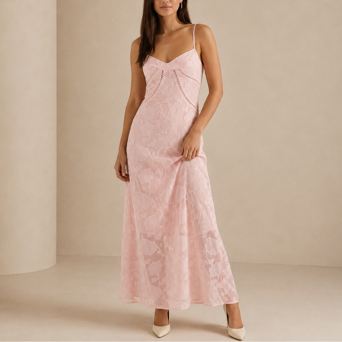 Vestido Maxi de Encaje Floral Mujer - Bodas y Eventos