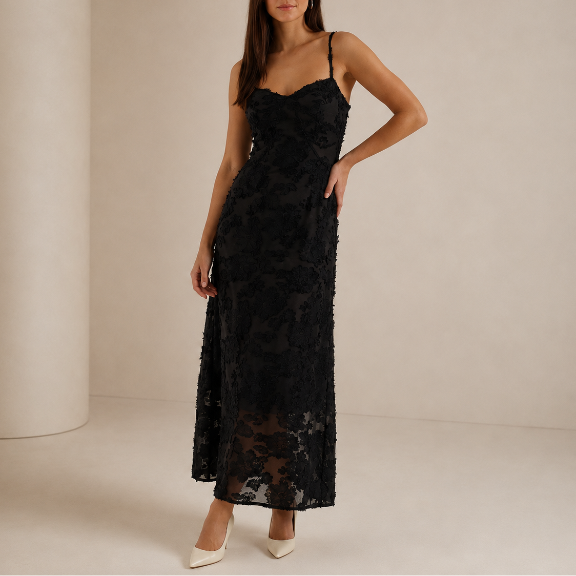 Vestido Maxi de Encaje Floral Mujer - Bodas y Eventos