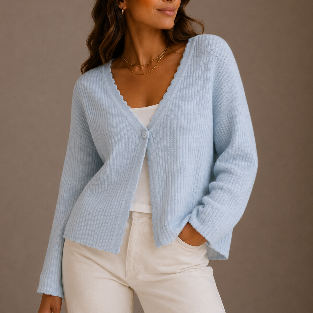 Cárdigan de Punto Ligero Mujer con Cuello V