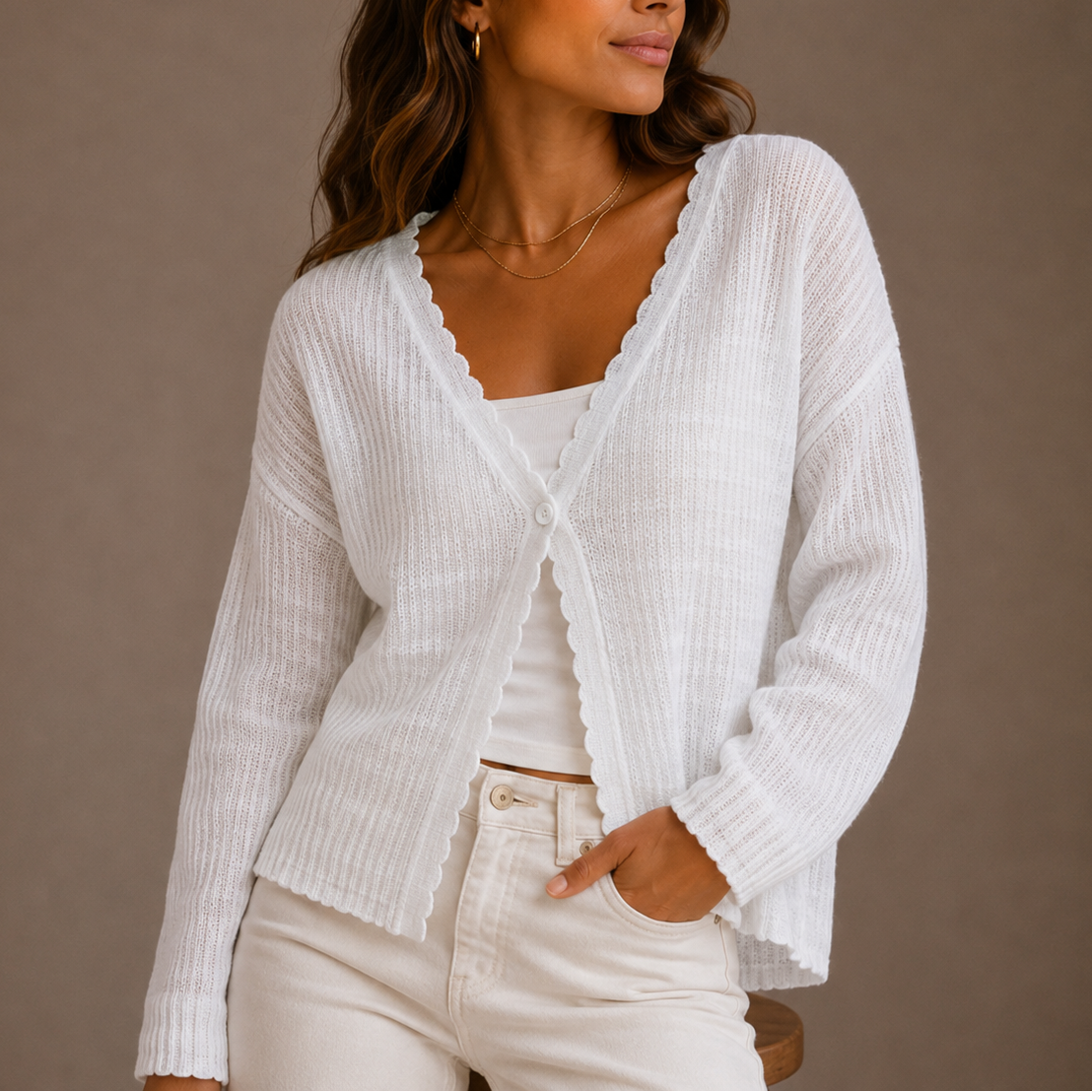 Cárdigan de Punto Ligero Mujer con Cuello V