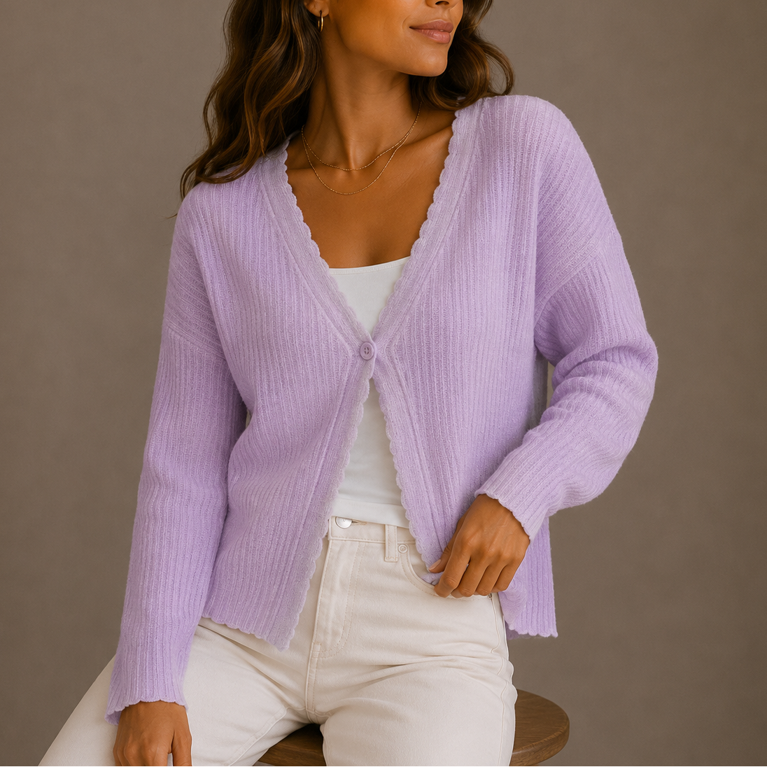 Cárdigan de Punto Ligero Mujer con Cuello V