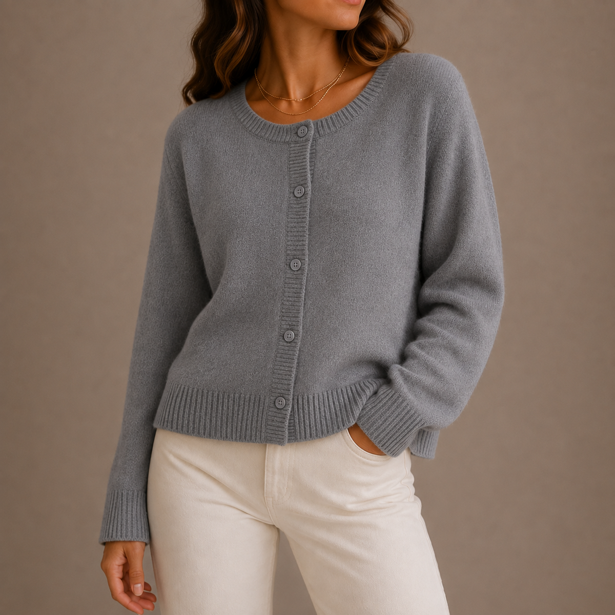 Cárdigan de Punto Mujer con Botones - Cuello Redondo
