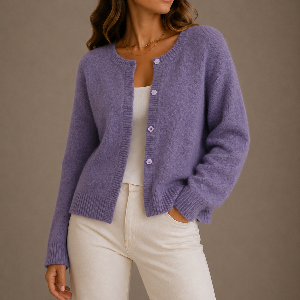 Cárdigan de Punto Mujer con Botones - Cuello Redondo
