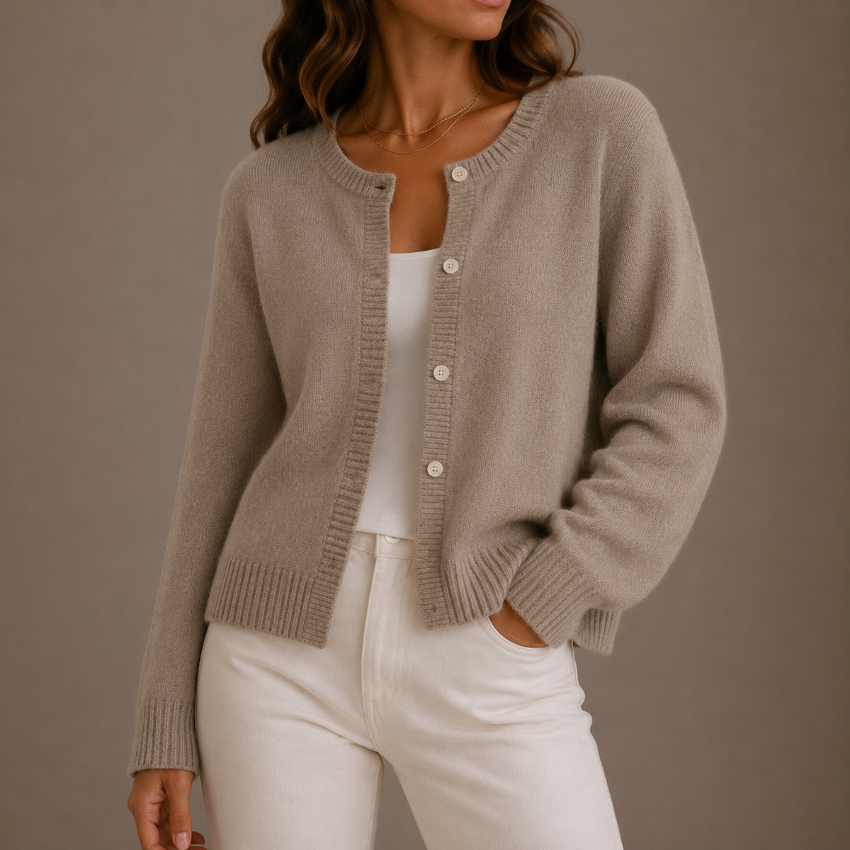 Cárdigan de Punto Mujer con Botones - Cuello Redondo