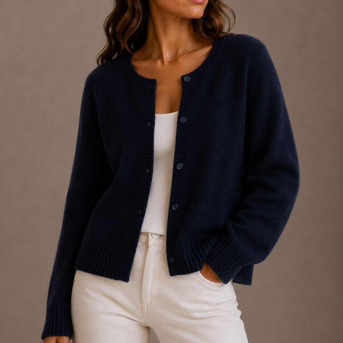 Cárdigan de Punto Mujer con Botones - Cuello Redondo
