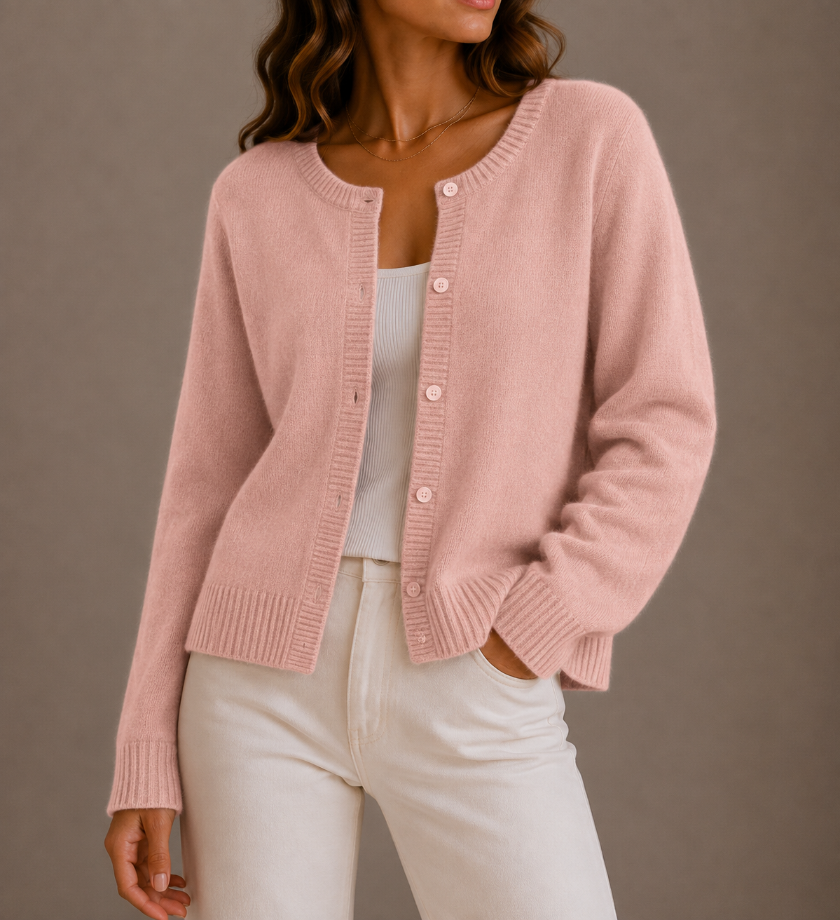 Cárdigan de Punto Mujer con Botones - Cuello Redondo