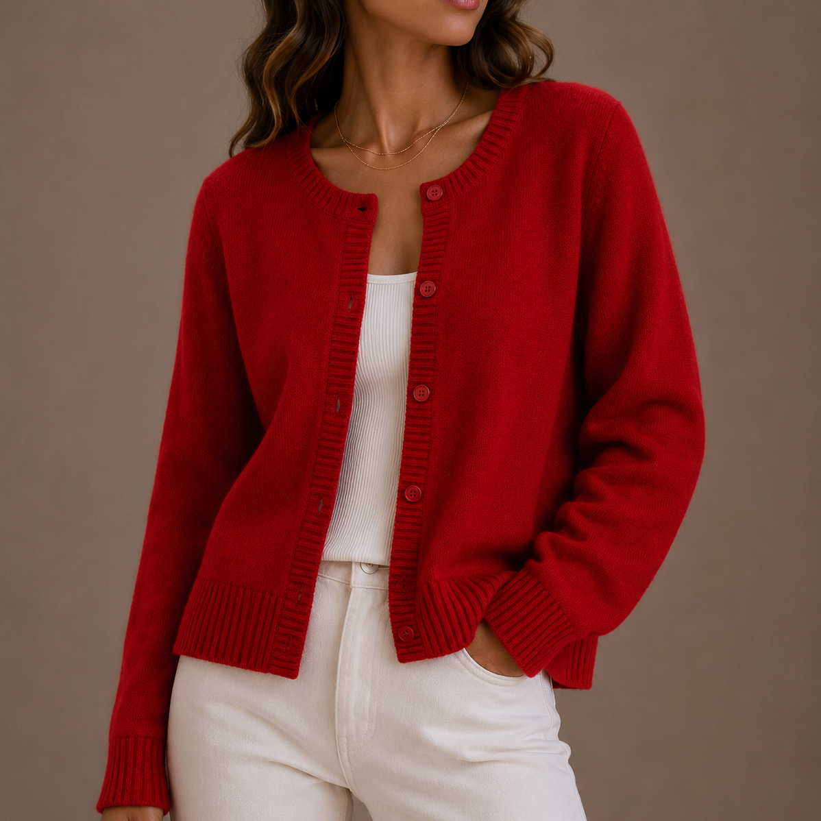 Cárdigan de Punto Mujer con Botones - Cuello Redondo