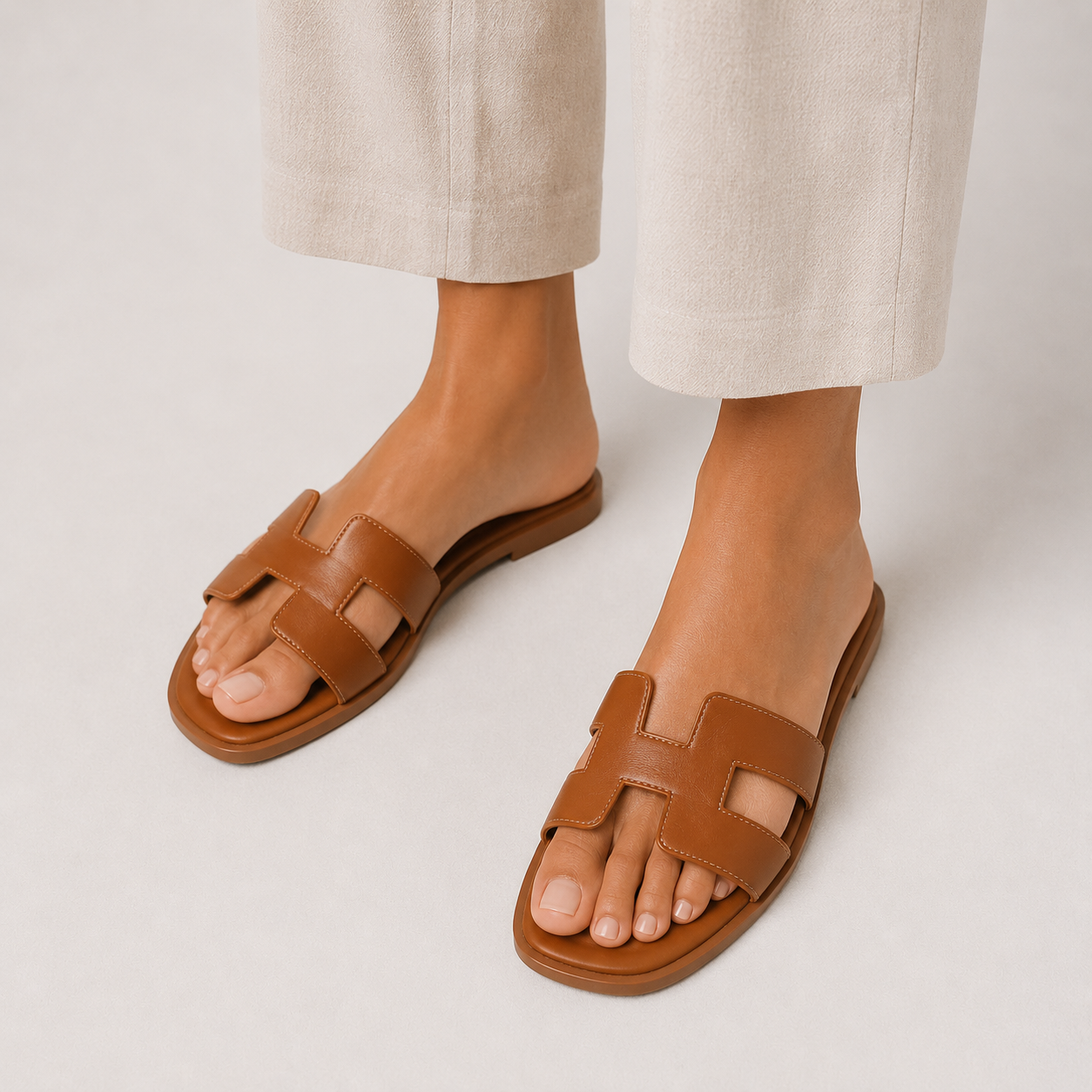Women's Premium Leather Orthopedic Sandals – Flat Sandals with H-Strap