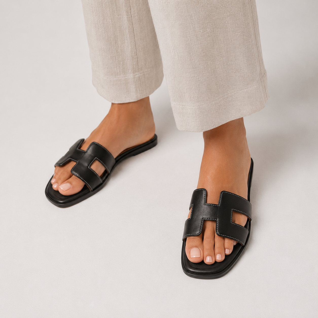 Women's Premium Leather Orthopedic Sandals – Flat Sandals with H-Strap