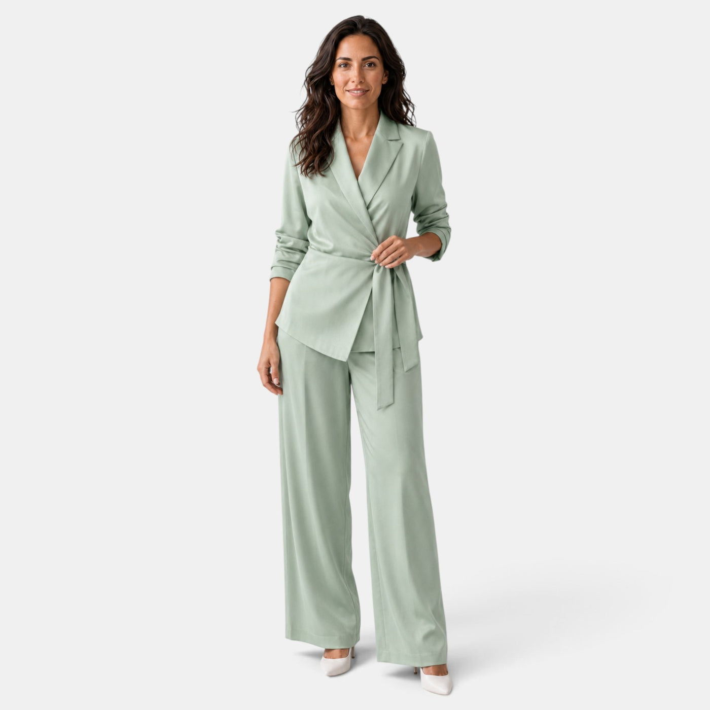 Elegant Women's Silk Suit with Belt