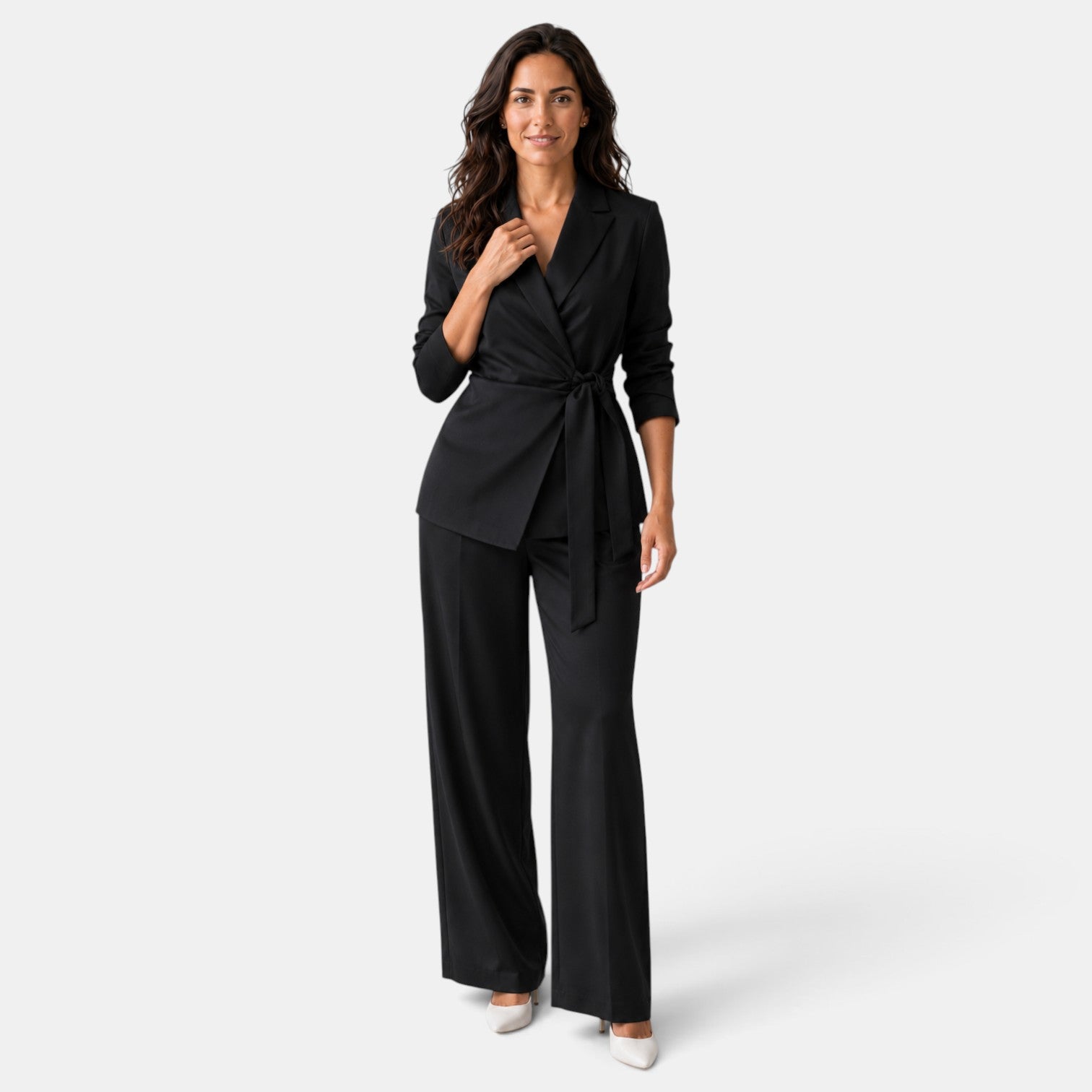 Elegant Women's Silk Suit with Belt