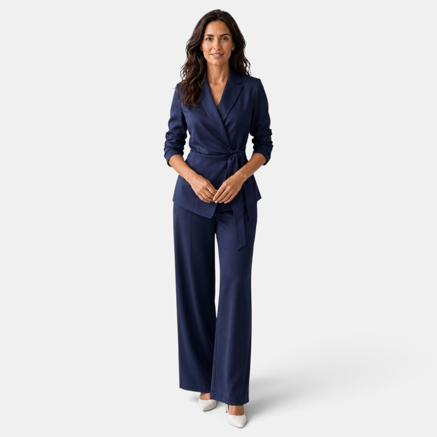 Elegant Women's Silk Suit with Belt