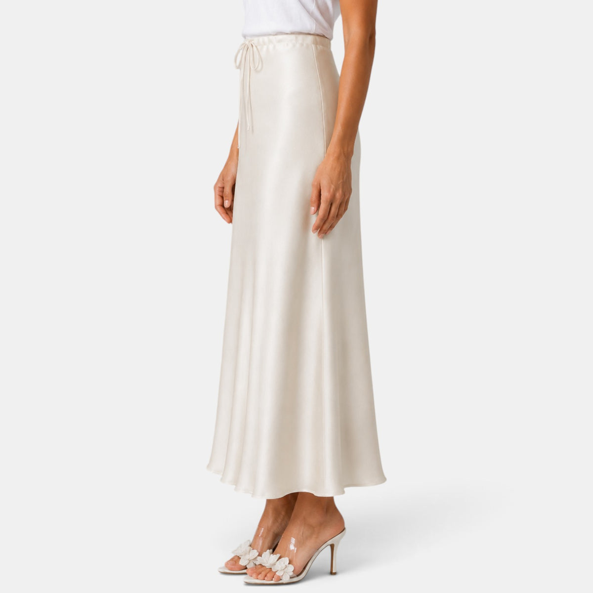 Women's Long Satin Skirt with Drawstring