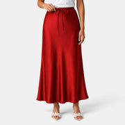 Women's Long Satin Skirt with Drawstring