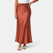 Women's Long Satin Skirt with Drawstring