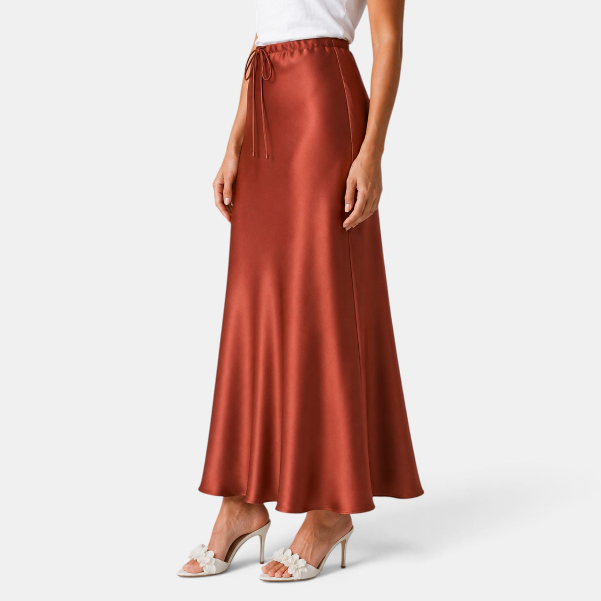 Women's Long Satin Skirt with Drawstring