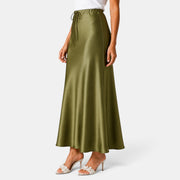 Women's Long Satin Skirt with Drawstring