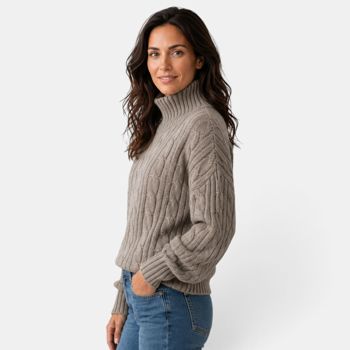 Suéter Mujer Cuello Alto Trenzado