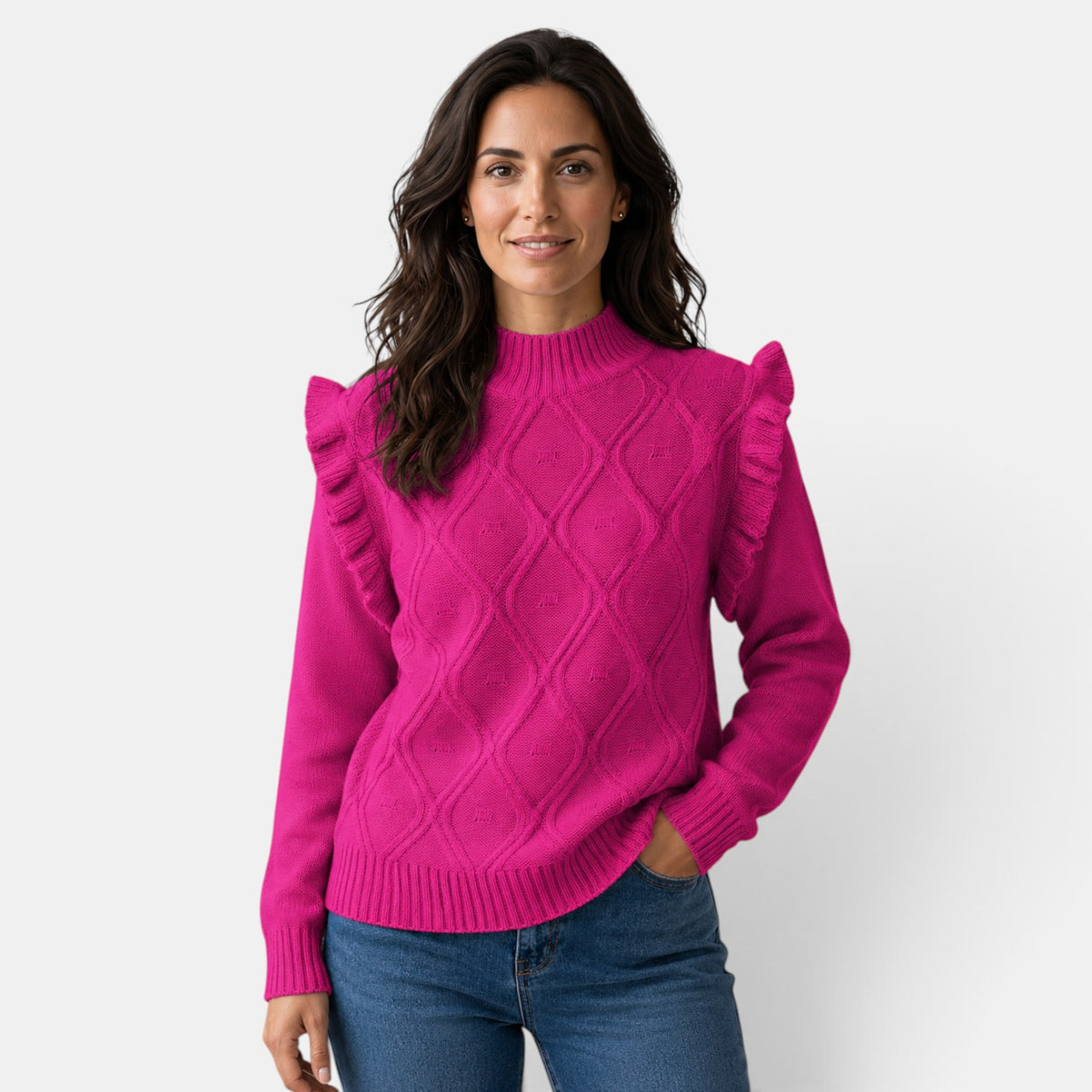 Suéter Mujer Cuello Alto Volantes