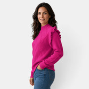 Suéter Mujer Cuello Alto Volantes