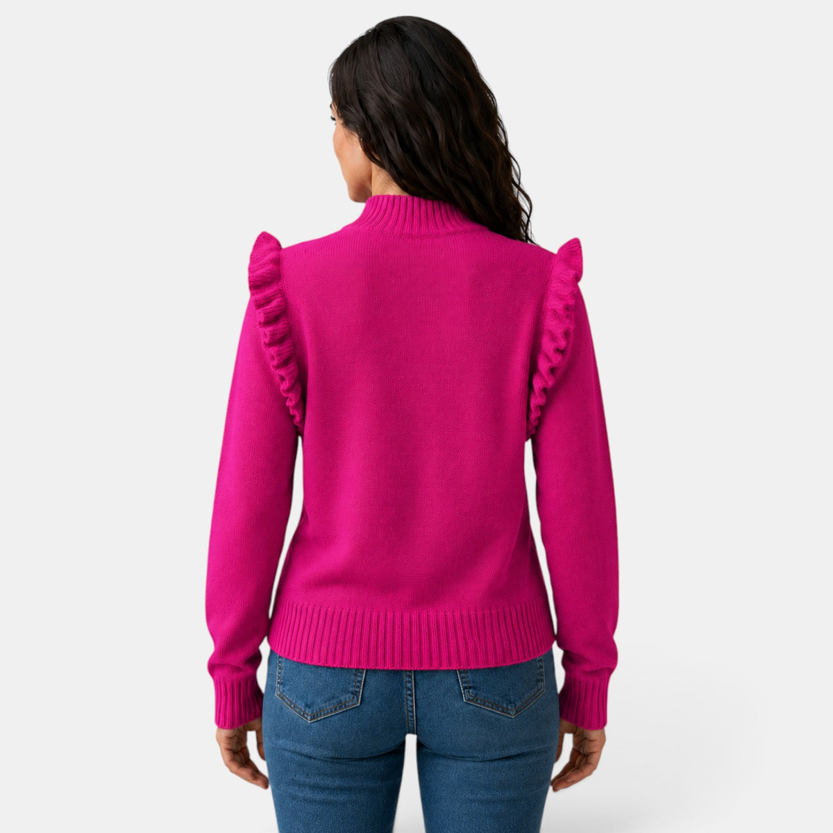 Suéter Mujer Cuello Alto Volantes