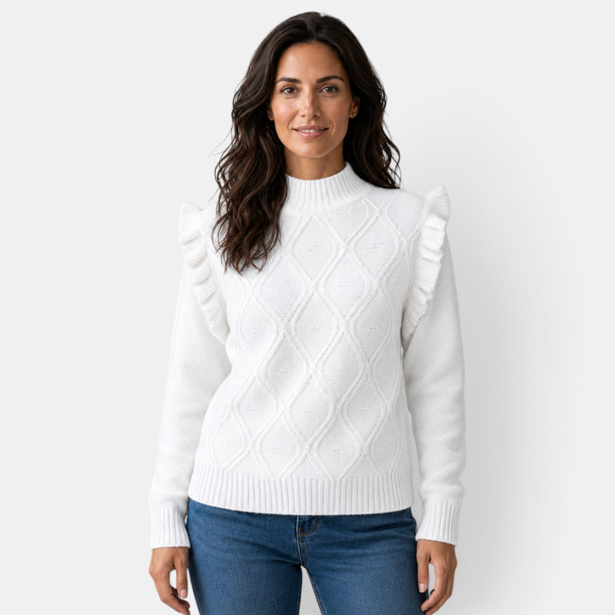 Suéter Mujer Cuello Alto Volantes