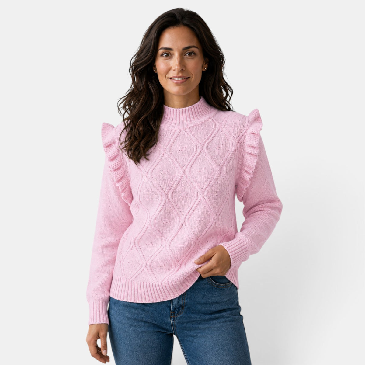 Suéter Mujer Cuello Alto Volantes