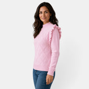 Suéter Mujer Cuello Alto Volantes