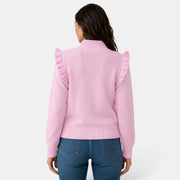 Suéter Mujer Cuello Alto Volantes