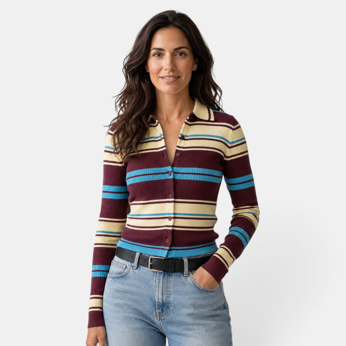 Cárdigan Mujer Punto Rayas Multicolor