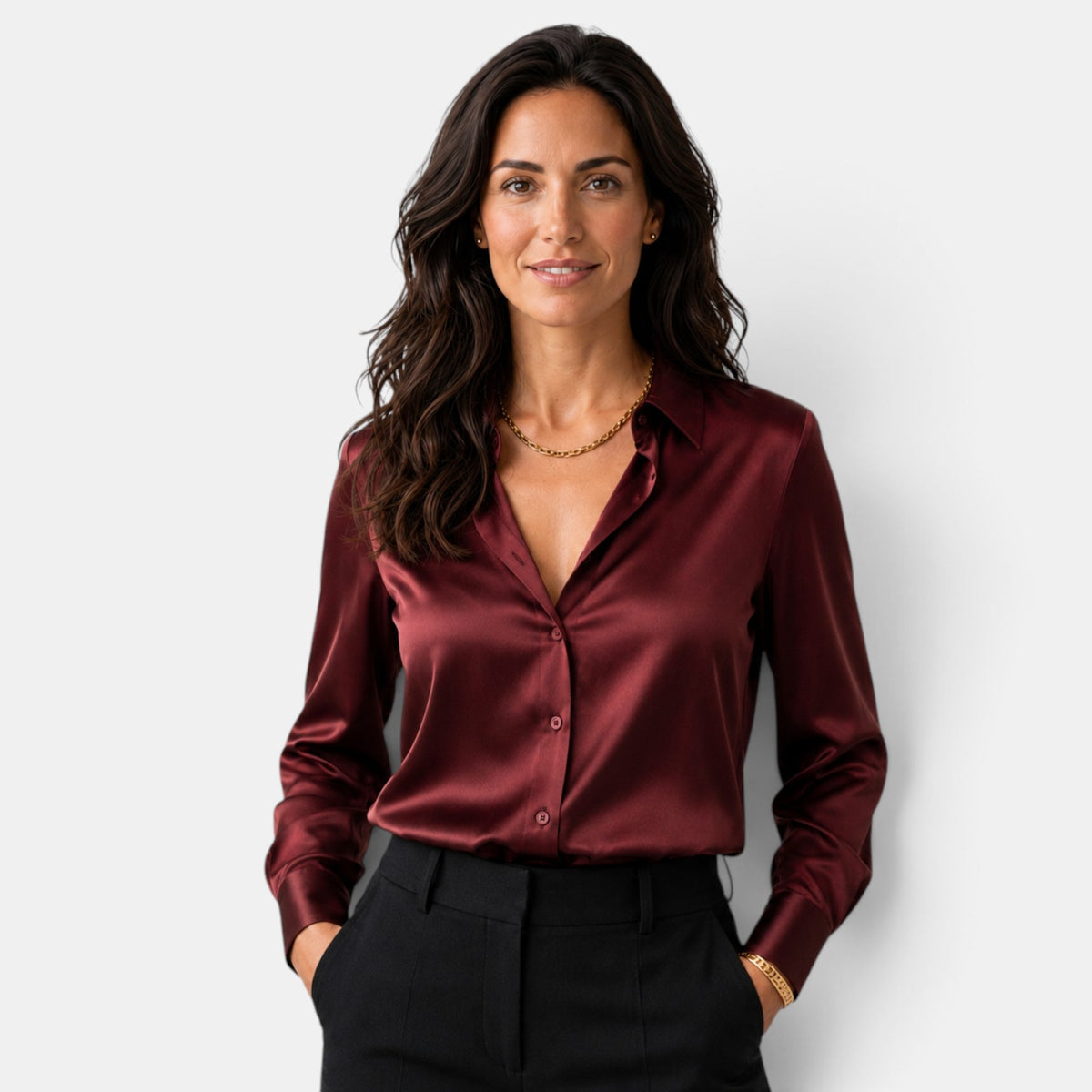 Women's Satin Button-Down Shirt