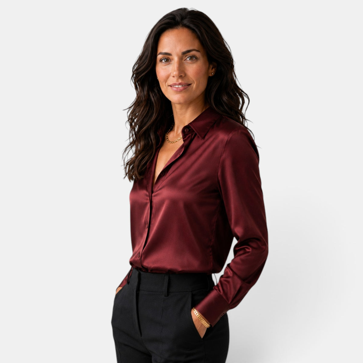 Women's Satin Button-Down Shirt