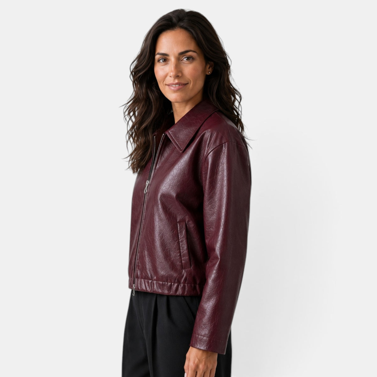 Chaqueta Mujer Efecto Piel con Cremallera