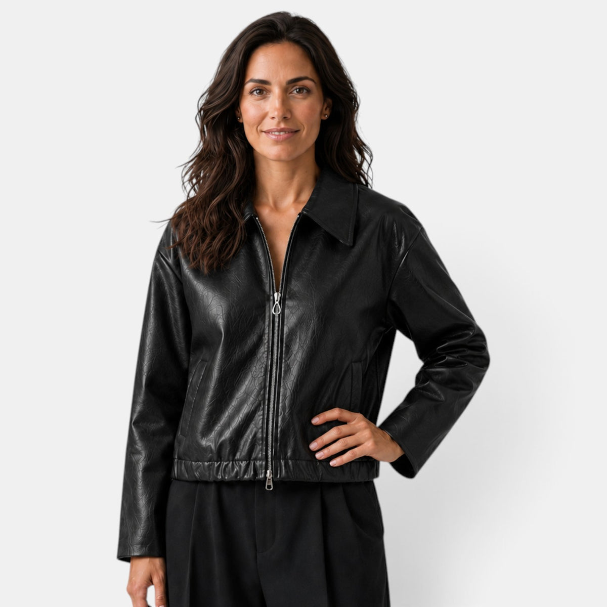 Chaqueta Mujer Efecto Piel con Cremallera